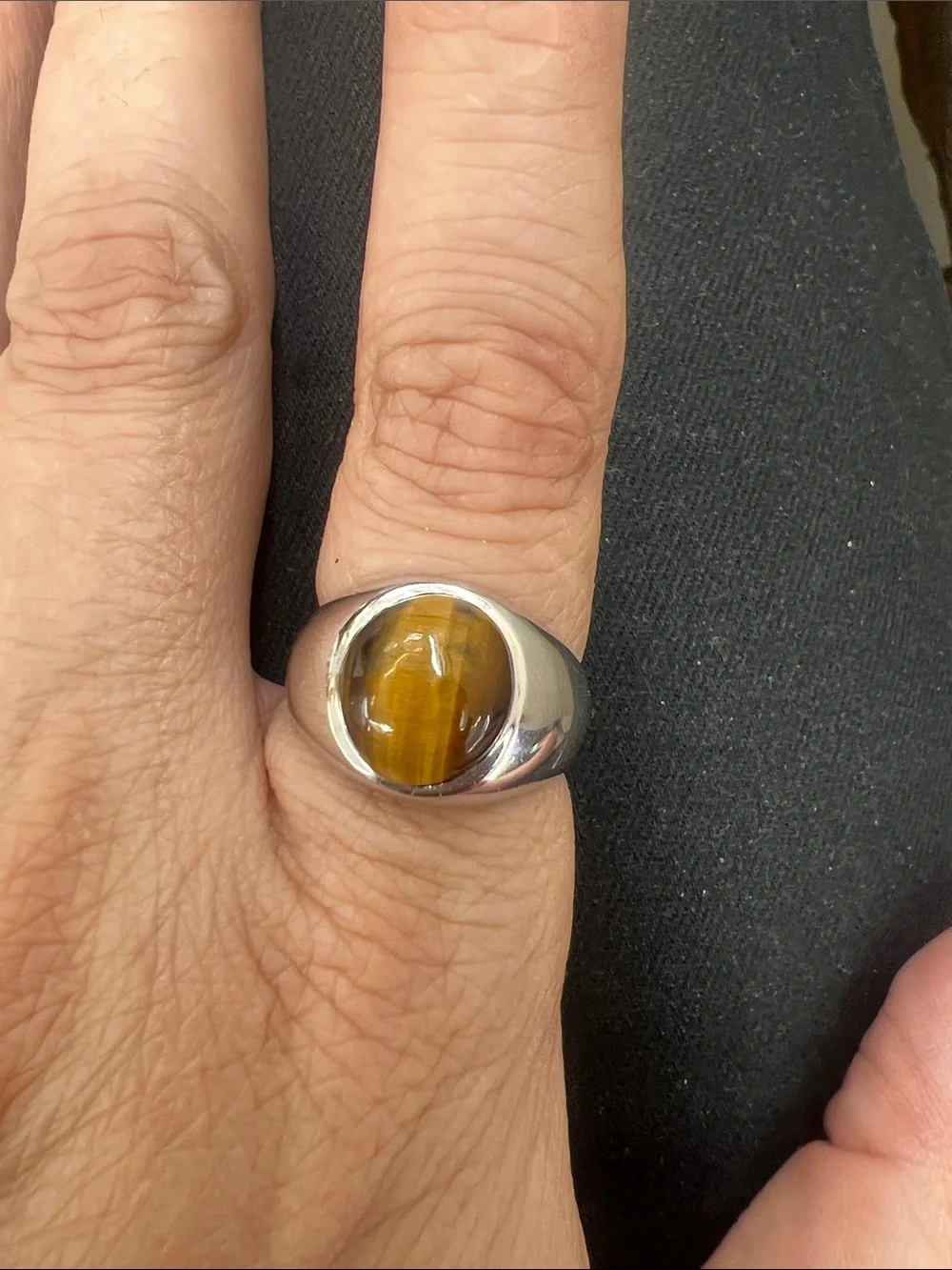 14K White Gold Tiger's Eye Signet Ring - Unbrandedt - Brown
